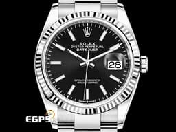 ROLEX 勞力士 Datejust 36 蠔式日誌型 126234 <font color=#4F4F4F>亮黑色面盤</font> 不鏽鋼 DJ36 經典三角坑紋錶圈 <font color=#FF0000>2024年保單 蠔式（Oyster）三節板帶</font> 自動上鍊 36mm