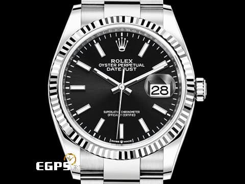 ROLEX 勞力士 Datejust 36 蠔式日誌型 126234 亮黑色面盤 不鏽鋼 DJ36 經典三角坑紋錶圈 2024年保單 蠔式（Oyster）三節板帶 自動上鍊 36mm