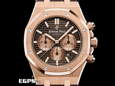 Audemars Piguet 愛彼 AP錶 Royal Oak Chronograph 皇家橡樹 26331OR 巧克力色格紋面盤 玫瑰金 26331 OR 計時碼表&nbsp;2017年台灣公司貨 自動上鏈 41mm