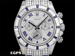 ROLEX 勞力士 Daytona 迪通拿 116599-12SA 計時碼表 白K金材質 <font color="#05f0f0">原廠梯鑽+藍寶石錶圈、滿鑲滿天星面盤！</font><font color="#0582f5">稀有琺瑯羅馬數字時標</font>，<font color="#ff0000">原廠保養保固至2027年12月&nbsp;</font>&nbsp;<font color="#fafa01">防偽內圈</font> 自動上鍊 40mm