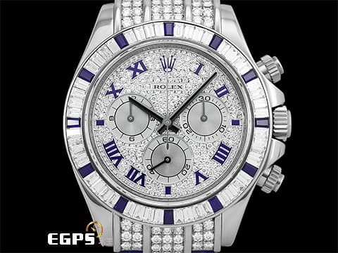 ROLEX 勞力士 Daytona 迪通拿 116599-12SA 計時碼表 白K金材質 原廠梯鑽+藍寶石錶圈、滿鑲滿天星面盤！稀有琺瑯羅馬數字時標，原廠保養保固至2027年12月&nbsp;&nbsp;防偽內圈 自動上鍊 40mm