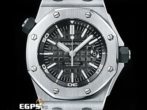 Audemars Piguet 愛彼 AP錶 Royal Oak Offshore Diver 皇家橡樹 離岸型 15710ST.OO.A002CA.01 經典八角形外框 特大格紋面盤 黑呆 15710 ST 不鏽鋼 潛水錶&nbsp;2017年保卡 透背款 自動上鍊 42mm