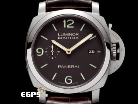 PANERAI 沛納海 LUMINOR MARINA PAM351 PAM00351 三日鍊 金色指針 鈦金屬材質 鐵鏽色三明治面盤 透明錶背&nbsp;台灣公司貨&nbsp;自動上鏈 44mm