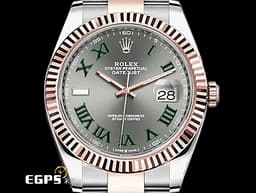 ROLEX 勞力士 Datejust 41 蠔式日誌型 126331 <font color=#228B22>綠羅馬時標面盤</font> 半金款 永恆玫瑰金 DJ41 經典三角坑紋錶圈 <font color=#FF0000>2021年新式綠卡蠔式（Oyster）三節錶帶</font> 自動上鍊 41mm