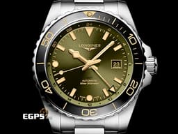 LONGINES 浪琴 HydroConquest GMT 深海征服者系列 L3.890.4.06.6 <font color="#86a003">綠色太陽紋面盤&nbsp;浪鬼 兩地時間淺水腕錶</font>&nbsp;不鏽鋼材質&nbsp;<font color="#FF0000">2026年保卡&nbsp;</font>自動上鍊 43mm