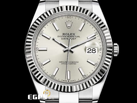 ROLEX 勞力士 Datejust 41 蠔式日誌型 126334 銀色面盤搭配柱狀夜光時標 DJ41 不鏽鋼 經典三角坑紋錶圈 2023年保單 蠔式（Oyster）三節錶帶 自動上鍊 41mm