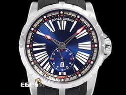 ROGER DUBUIS 羅傑杜彼 DBEX0602 Excalibur<font color="#ff0000"> 王者系列 </font>不鏽鋼材質<font color="#0582f5"> 藍色放射紋面盤</font> 夜光指針及時標 <font color="#fafa01">2019年保單 台灣公司貨</font>&nbsp; 自動上鍊 45mm