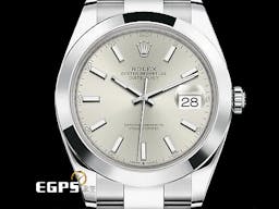 ROLEX 勞力士 Datejust 41 蠔式日式型 126300 <font color=#DDDDDD>銀色太陽紋面盤 柱狀時標</font> 經典 DJ41 不鏽鋼 <font color=#FF0000>2024年新式綠卡 蠔式（Oyster）三節錶帶</font> 自動腕錶 41mm