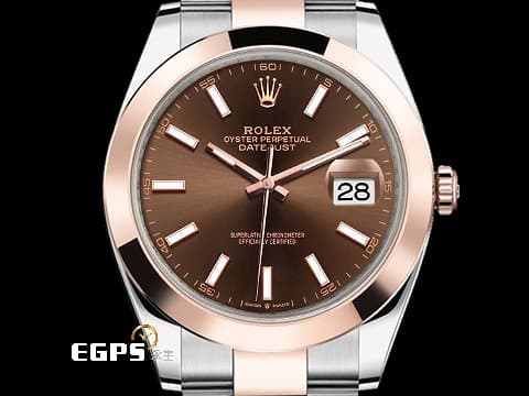 ROLEX 勞力士 Datejust 41 蠔式日誌型 126301 玫瑰金半金款 2022年保單新式保卡  巧克力色面盤  蠔式大板鏈節錶帶款 自動上鏈 41mm