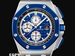Audemars Piguet 愛彼 AP錶 Royal Oak Offshore 皇家橡樹 離岸型 26400SO.OO.A335CA.01 <font color="#4169e1">藍色陶瓷圈 藍色熊貓面盤</font> ROO 計時碼表 不鏽鋼 26400 SO <font color="#FF0000">藍迷彩 大熊貓 限量400只 2019年新式保卡</font> 自動上鏈 44mm