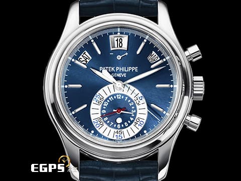 PATEK PHILIPPE 百達翡麗 PP錶 COMPLICATIONS 超級複雜功能時計系列 950鉑金材質 5960P-015&nbsp;深藍色面盤 年曆功能 飛返計時碼錶&nbsp;鉑金湛藍色只生產一年，數量稀少，收藏逸品 台灣公司貨&nbsp;自動上鏈&nbsp;40.5mm