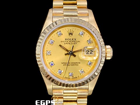 ROLEX 勞力士 Datejust 蠔式日誌型 69178 原廠鑽石時標面盤&nbsp;18K黃金材質 經典三角坑紋錶圈&nbsp;自動上鍊 26mm