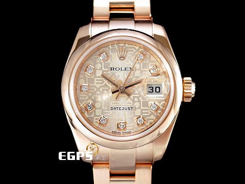 ROLEX 勞力士 Lady-Datejust 26 蠔式日誌型 179165 紀念浮雕面盤 電腦面 原廠鑽石時標&nbsp;DJ26 玫瑰金材質&nbsp;台灣公司貨 蠔式（Oyster）三節板帶 自動上鍊 26mm