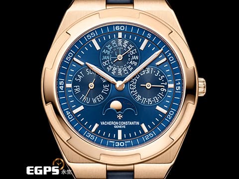 Vacheron Constantin 江詩丹頓 VC錶 Overseas Perpetual Calendar Ultra-Thin 縱橫四海 4300V/000R 厚度僅8.1毫米&nbsp;超薄 萬年曆 藍色放射紋面盤 月相盈虧 玫瑰金&nbsp;2020年保單 快拆錶帶裝置 附原廠橡膠錶帶&nbsp;4300 V 自動上鍊&nbsp;41.5 mm