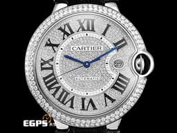 Cartier 卡地亞 BALLON BLEU 藍氣球 大型 W69016Z4 皮帶款 <font color="#05f0f0"> 精鑲滿天星鑽石面盤、錶圈</font><font color="#FF0000"> 台灣公司貨 </font>自動上鏈&nbsp;42mm