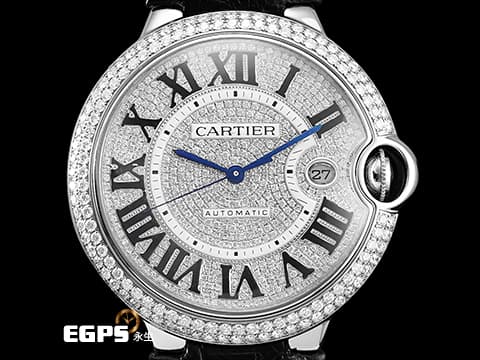 Cartier 卡地亞 BALLON BLEU 藍氣球 大型 W69016Z4 皮帶款  精鑲滿天星鑽石面盤、錶圈 台灣公司貨 自動上鏈&nbsp;42mm