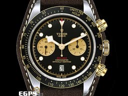 TUDOR 帝舵 Black Bay Chrono S&amp;G 碧灣 79363N-0002 <font color="#f3e062">周杰倫配戴款 18K黃金 半金款</font> 79363 N <font color="#6c4833">搭配棕色仿古皮革軍錶帶</font> 計時碼表 賽車錶<font color="#FF0000">&nbsp;2025年保卡</font>&nbsp;自動上鍊 41mm