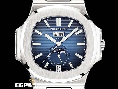 Patek Philippe 百達翡麗 PP錶 Nautilus 5726 金鷹系列 5726/1A-014 不銹鋼鍊帶款   新一代鋼王 2020年保單 年曆錶 月相盈虧 新款PP印記 藍色水平横纹浮雕面盤    此錶歡迎各路錶友以 PP、AP、勞力士 來店交換，本店將以最高價評估～ 自動上鏈 40.5mm