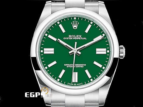ROLEX 勞力士 Oyster Perpetual 蠔式恆動型 124300 超夯、超熱門、超搶手的綠色面盤 經典 OP41 大三針 不鏽鋼材質&nbsp;2023年保卡&nbsp;自動上鍊 41mm