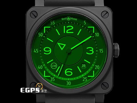 Bell &amp; Ross 柏萊士 Instruments系列 BR03-92-CBL 黑陶瓷 綠色藍寶石水晶玻璃 HUD抬頭顯示器概念 全球限量999只 2020年保卡 台灣公司貨&nbsp;飛行錶 自動上鍊 42mm