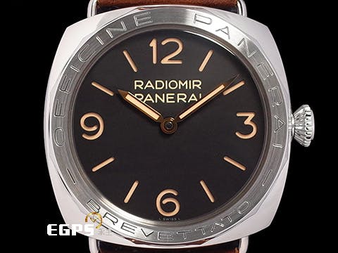 PANERAI 沛納海 Radiomir Acciaio Brevettato PAM00685 菸草面 3日鍊 PAM685 經典三明治面盤 2020年保單 珍藏品 獨特12邊形錶框 全球限量1000只 手上鍊 47mm