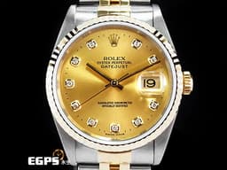 ROLEX 勞力士 DATEJUST 16233 經典蠔式日誌型 自動上鍊 黃K金半金款 <font color=#FF0000>原鑲十鑽面盤</font> 自動上鍊 36mm