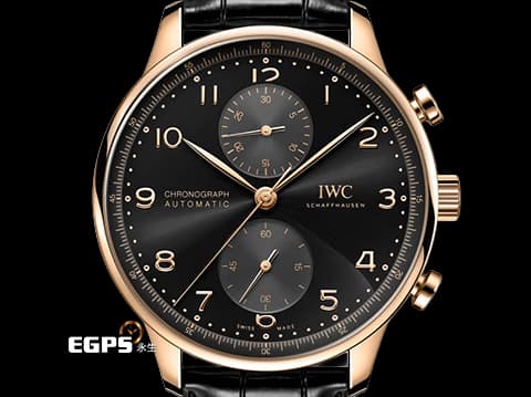 IWC 萬國錶 Portugieser Chronograph 葡萄牙 IW371625 18K玫瑰金材質&nbsp;&nbsp;深黑色太陽紋放射面盤&nbsp;2025年保卡&nbsp;計時碼表 自動上鍊 41mm