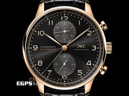 IWC 萬國錶 Portugieser Chronograph 葡萄牙 IW371625 18K玫瑰金材質&nbsp;&nbsp;<font color="#0582f5">深黑色太陽紋放射面盤&nbsp;</font><font color="#ff0000">2025年保卡&nbsp;</font>計時碼表 自動上鍊 41mm