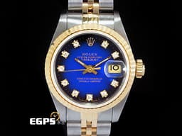 ROLEX 勞力士 DATEJUST 69173 黃K金半金款<font color="#0582f5"> 稀有漸層藍色面盤</font><font color="#2828FF"> </font>  <font color="#FF0000"> 原鑲鑽石時標 五株帶&nbsp;</font>自動上鍊  26mm