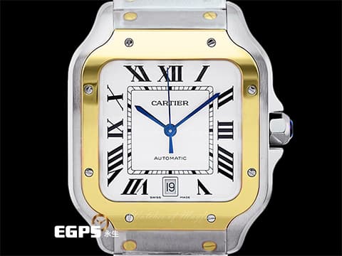 CARTIER 卡地亞 Santos 100 de Cartier 山度士 W2SA0006 白色面盤 羅馬數字時標 18K黃金 半金 鍊帶款 最新款快拆式錶帶，另附原廠咖啡色皮帶及摺疊扣，2019年保單 自動上鍊 40mm