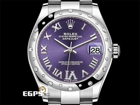 ROLEX 勞力士 Datejust 31 蠔式日誌型 278344RBR 278344 原廠VI、IX鑲鑽時標 茄紫色面盤 DJ31 不鏽鋼材質 2024年新式保卡 自動上鍊 31mm