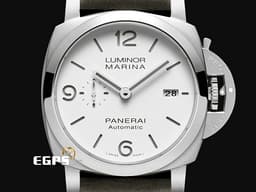 PANERAI 沛納海 Luminor Marina PAM01314 不鏽鋼材質 PAM1314 <font color=#FFFFFF>白色經典三明治面盤、銀雪灰夜光指針、時標</font> <font color=#f8a3c0> 送你1314，愛你一生一世，男生女生皆合適</font> <font color=#ff0000> 2024年單新式保卡 </font> 自動上鍊 44mm