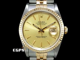 ROLEX 勞力士 DATEJUST DJ 16233 蠔式恆動 18K黃金材質 半金款 <font color="#fffa5c">原裝金色面盤 柱狀時標</font> <font color="#ff0000">台灣公司貨 </font>自動上鍊 36mm
