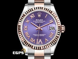 ROLEX 勞力士 DateJust 31 蠔式日誌型 278271 <font color=#B15BFF>原廠VI鑲鑽時標 茄紫色面盤</font> 永恆玫瑰金 半金款 DJ31 經典三角坑紋錶圈 <font color=#FF0000>2024年保單 蠔式（Oyster）三節板帶</font> 自動上鍊 31mm