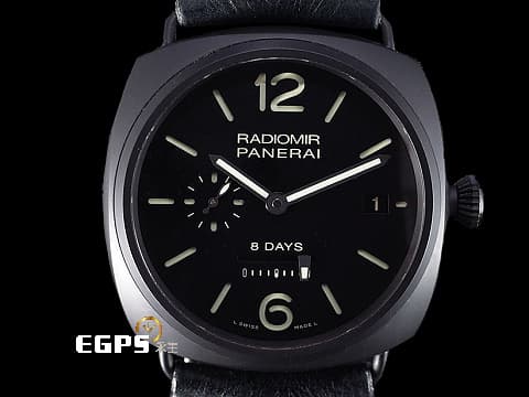PANERAI 沛納海 RADIOMIR BLACK SEAL PAM384 PAM00384 霧面黑色陶瓷材質 黑色三明治夾層式錶盤&nbsp;八日鍊 手上鍊&nbsp;45mm