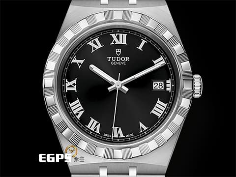 TUDOR 帝舵 ROYAL 皇家系列 28500-0003 黑色面盤 立體羅馬數字時標 割坑紋與磨光飾面間隔錶圈 不鏽鋼 2025年保單 自動上鍊 38mm