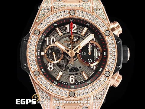 HUBLOT 宇舶 Big Bang Unico 大爆炸 411.OX.1180.RX.1704 原鑲鑲鑽&nbsp;飛返 計時碼表 玫瑰金 鏤空面盤 自動上鍊 45mm