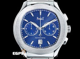 PIAGET 伯爵 PIAGET POLO S 計時碼錶 G0A41006 劍型指針 <font color=#468bcc>藍色雕紋面盤</font> 不鏽鋼材質 <font color=#FF0000>2024保單 僅試戴極新品</font> 自動上鍊 42mm