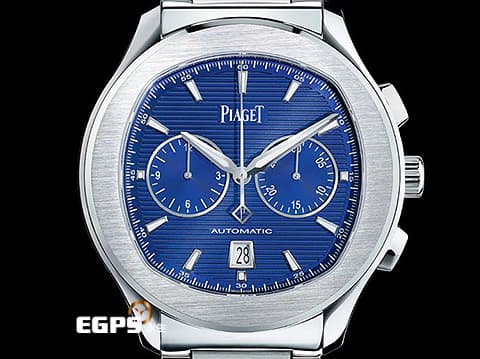 PIAGET 伯爵 PIAGET POLO S 計時碼錶 G0A41006 劍型指針 藍色雕紋面盤 不鏽鋼材質 2024保單 僅試戴極新品 自動上鍊 42mm