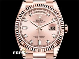 ROLEX 勞力士 Day-Date 118235 蠔式 星期日期型 18K玫瑰金材質 元首型錶帶 <font color="#f1dfca">原廠鑲嵌鑽石時標 日亮金色面盤</font><font color="#ffdead">&nbsp;<font color="#ff0000">已回原廠保養 延長保固到2027年</font></font>&nbsp;自動上鍊 36mm