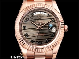 ROLEX 勞力士 DAY-DATE 218235 18K永恆玫瑰金材質 <font color="#FF0000"> 極為稀少的虎紋面盤 絕對一流質感！</font> <font color="#FFFF33"> 此錶歡迎各路錶友以 PP、AP、勞力士 來店交換，本店將以最高價評估～</font> 自動上鍊 41mm