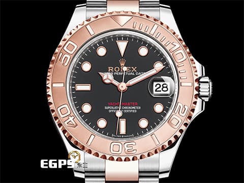 ROLEX 勞力士 Yacht-master 268621 遊艇名仕型 中型 玫瑰金 半金款 黑色面盤 2024年新式綠卡 自動上鍊 37mm