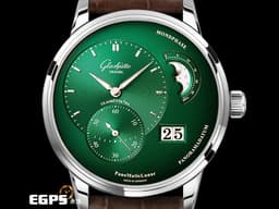 GLASHUTTE ORIGINAL 格拉蘇蒂 PanoMaticLunar 經典偏心面盤 大日期窗 月相盈虧 <font color=#019858>漸層綠色面盤</font> 1-90-02-13-32-51 德國錶 <font color=#FF0000>2023年保單 台灣公司貨</font> 自動上鍊 40mm