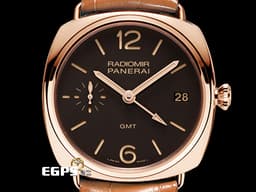 Panerai 沛納海 Radiomir GMT 3 Days 18K 玫瑰金 PAM00421 PAM421 洋蔥頭  <font color=#be9672>棕色經典菸草色三明治面盤</font>  三明治面盤 兩地時區 手上鍊機芯 47mm