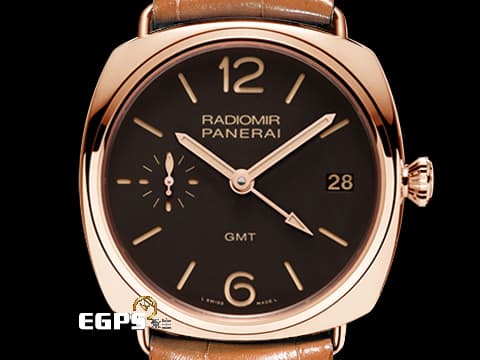 Panerai 沛納海 Radiomir GMT 3 Days 18K 玫瑰金 PAM00421 PAM421 洋蔥頭  棕色經典菸草色三明治面盤  三明治面盤 兩地時區 手上鍊機芯 47mm