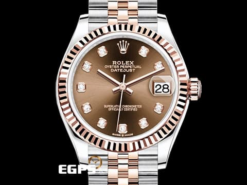 ROLEX 勞力士 DATEJUST LDAY 278271 巧克力色面盤 蠔式 玫瑰金半金款  2021年保單  原廠鑽石時標 紀念型五格鏈節錶帶款  自動腕錶 31mm
