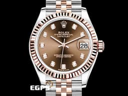 ROLEX 勞力士 DATEJUST LDAY 278271 巧克力色面盤 蠔式 玫瑰金半金款 <font color="#FF0000"> 2021年保單 </font> <font color="#FFFF33">原廠鑽石時標 紀念型五格鏈節錶帶款 </font> 自動腕錶 31mm