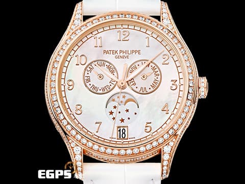 Patek philippe 百達翡麗 PP錶 4948 18K玫瑰金材質  4948R-001 珍珠貝母面盤 原廠鑲鑽 年曆錶 月相盈虧 PP印記 自動上鍊 38mm