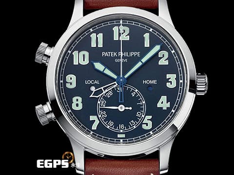 PATEK PHILIPPE 百達翡麗 PP錶 Calatrava Pilot Travel Time 5524G 飛行錶 5524G-001 白K金材質 深藍色面盤 兩地時間 日夜顯示  2025年停產款 2022年保單  自動上鍊 42mm