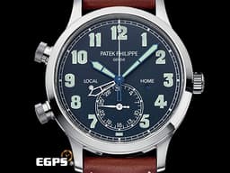 PATEK PHILIPPE 百達翡麗 PP錶 Calatrava Pilot Travel Time 5524G 飛行錶 5524G-001 白K金材質 <font color="#70cce1">深藍色面盤 兩地時間 日夜顯示</font> <font color="#FF0000"> 2025年停產款 2022年保單 </font> 自動上鍊 42mm